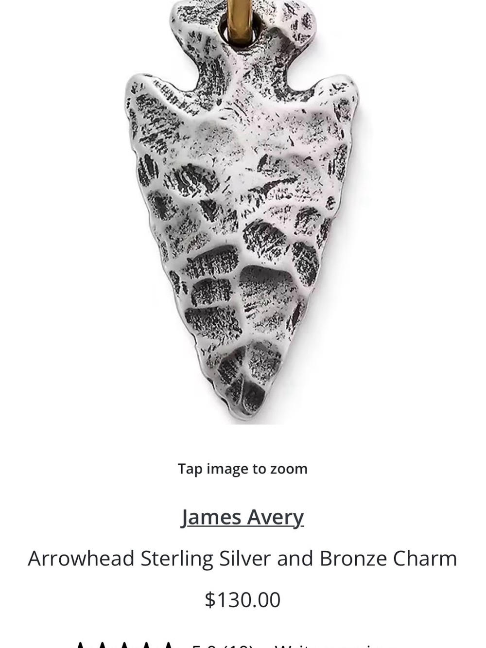 James Avery Sterling Silver Arrowhead Pendant with Bronze Bail